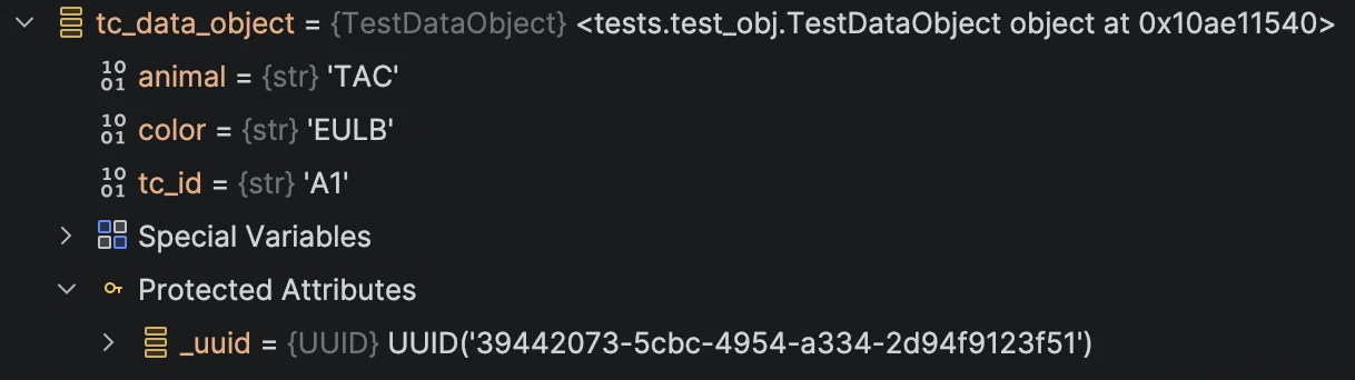 Darstellung eines Objekts im Debugger Test-Objekt im Debugger